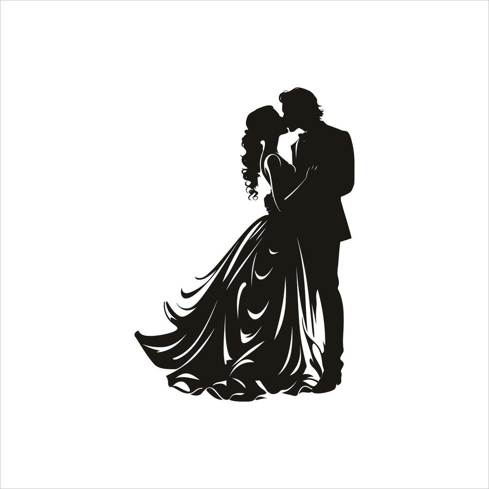 Black and White Romantic Silhouette Art of a Couple in Love Walking Together vector
