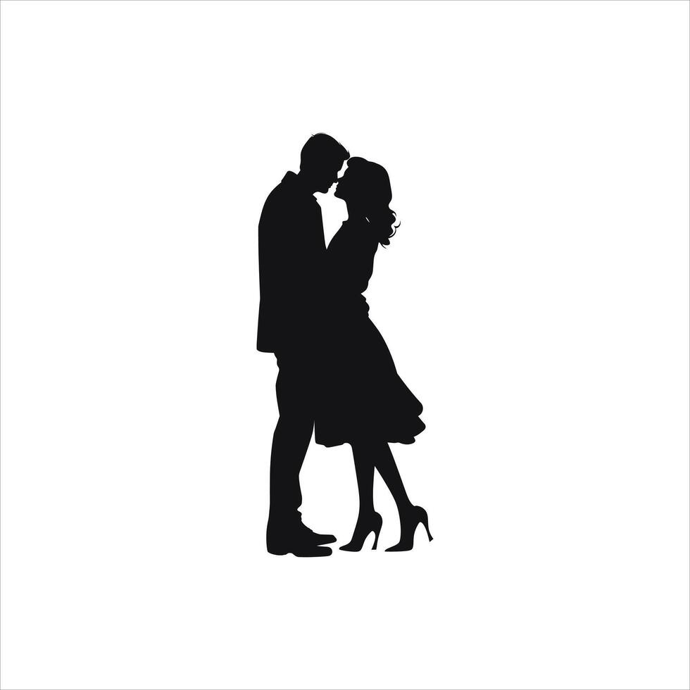 Romantic Black and White Art Couple Silhouette Design vector