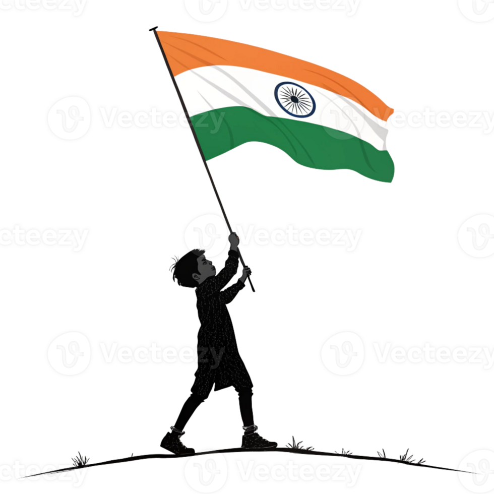 silhouette of a kid holding indian flag transparent background png