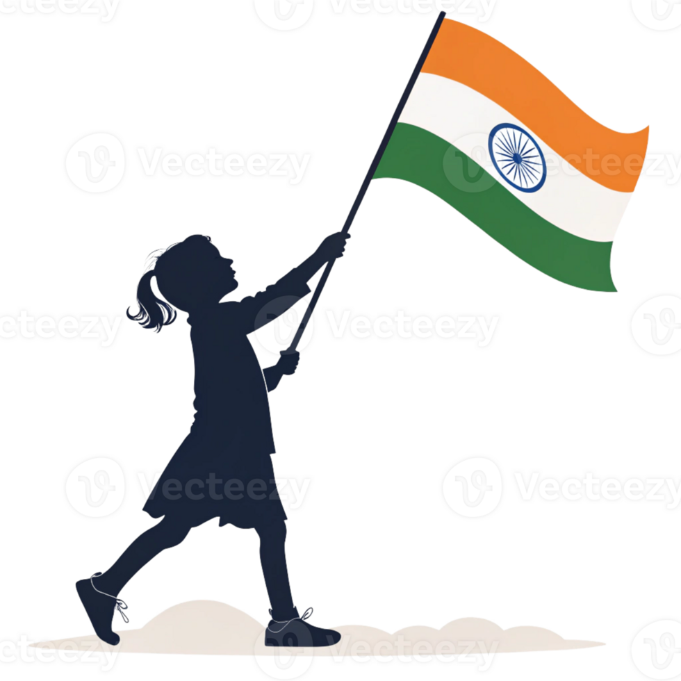 silhouette of a kid holding indian flag isolated on transparent background png