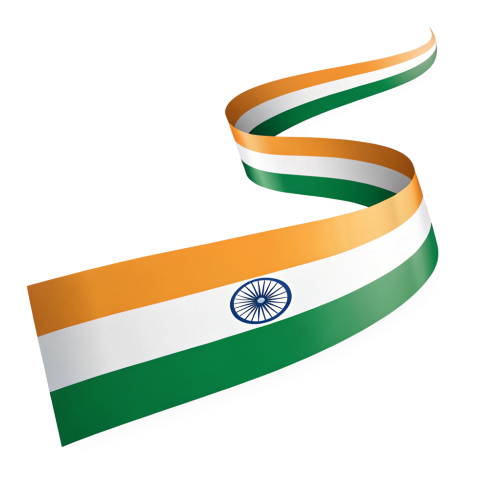 3d indian flag waving ribbon strip isolated on transparent background png
