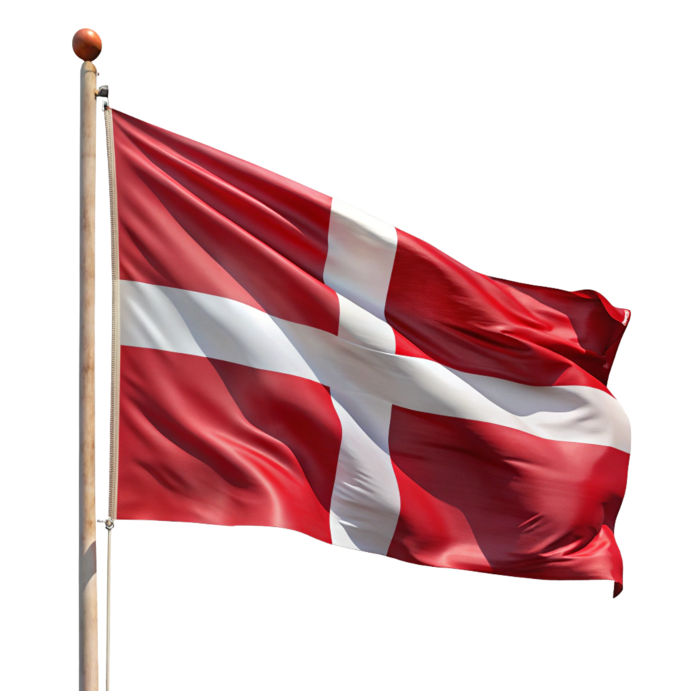 Denmark Waving Flag on pole isolated on transparent background png