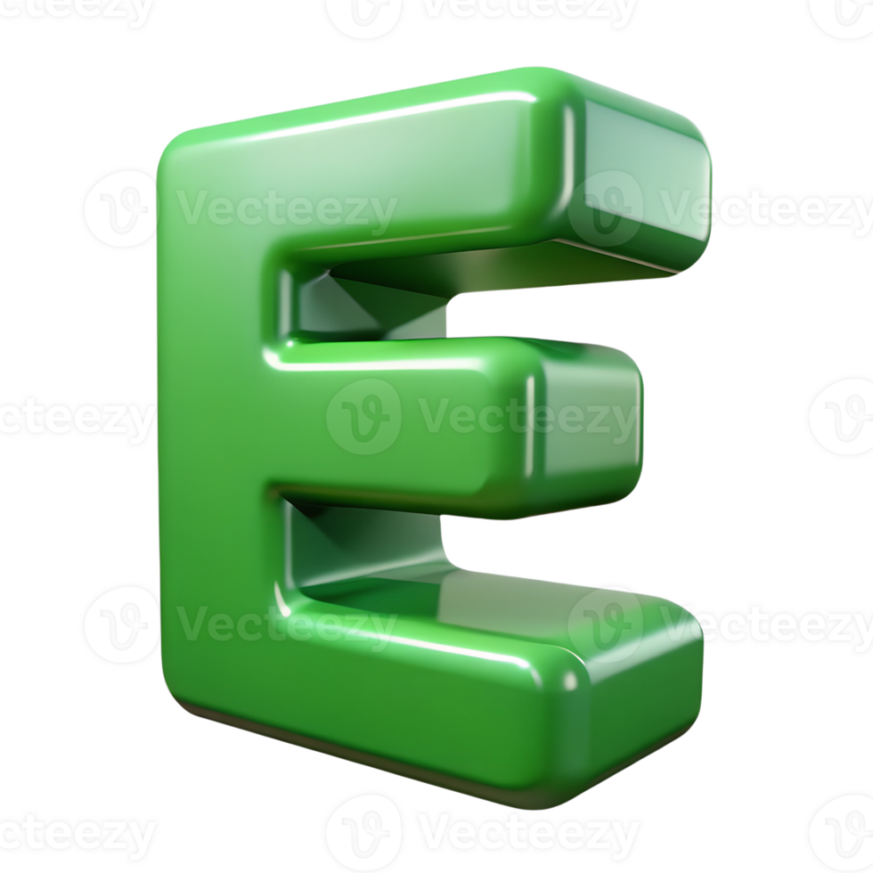 3d green glossy plastic letter E. Generative by AI. png