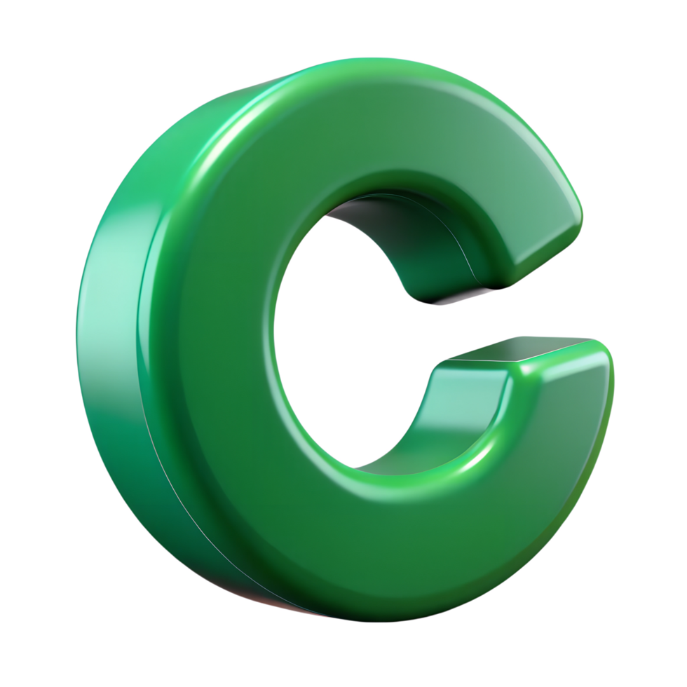3d green glossy plastic letter C. Generative by AI. png