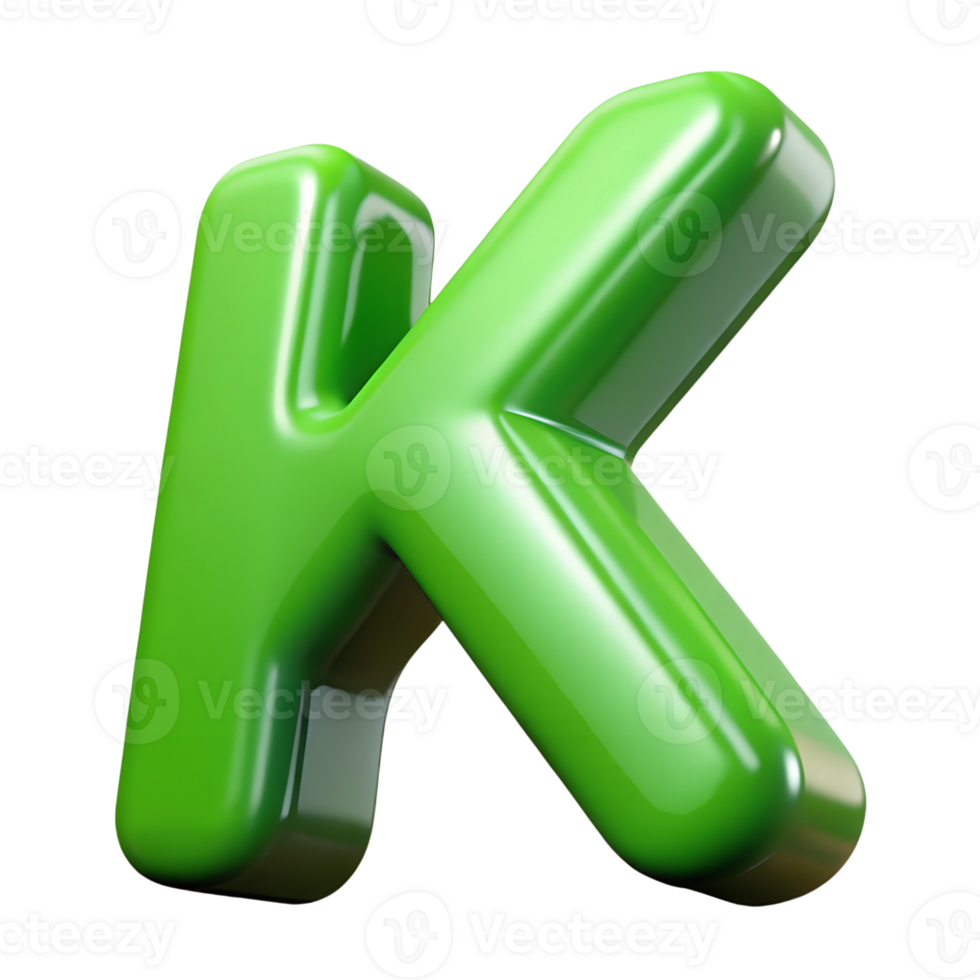 3d green glossy plastic letter K. Generative by AI. png