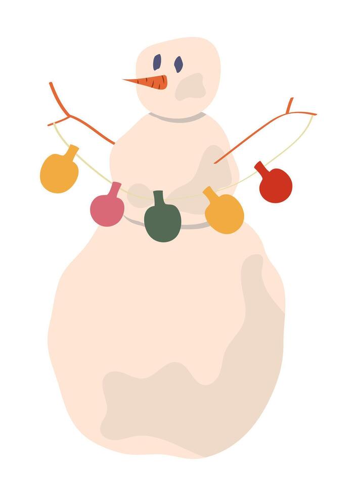 illustration of snowman with colorful garland, Snowman, white snowman holding garland vector