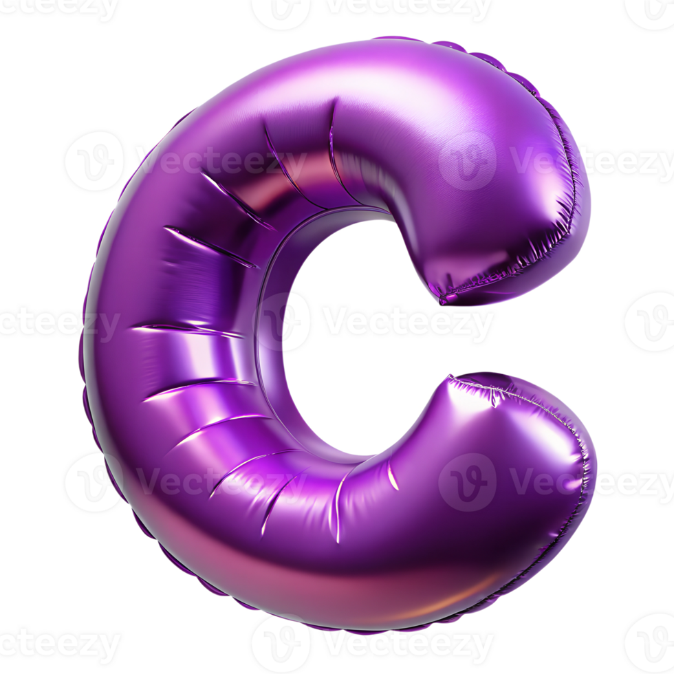 Foil-purpled balloon letter C isolated on a transparent background. . png
