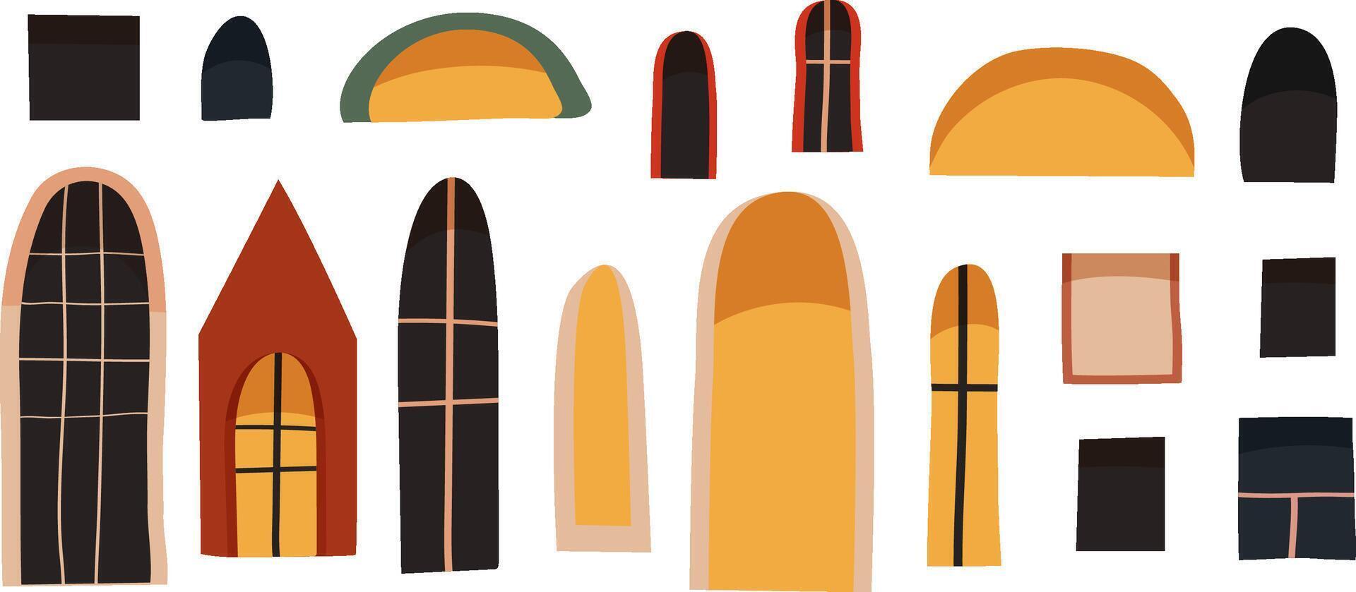 Set of Windows, Retro and Vintage Balconies and Windows, Christmas windows houses, colored vintage windows vector