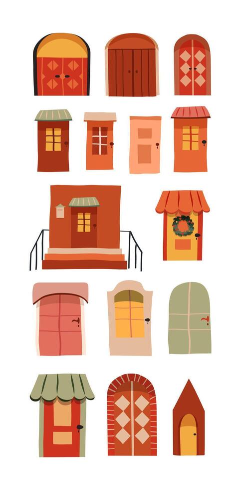 Set of vintage christmas doors and doors in houses vector