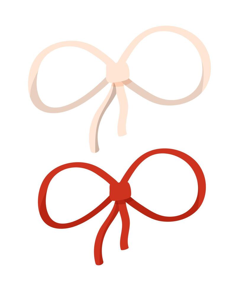 Red and White Christmas Bow Set, Two Bows, Christmas Bows, Festive Bows For Decoration vector