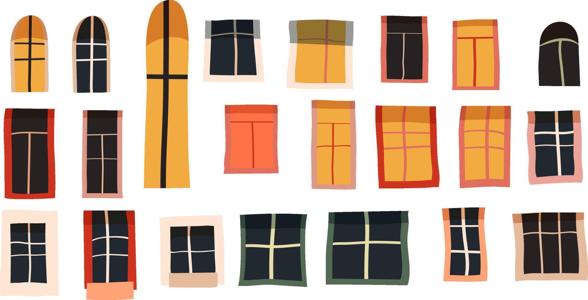 Christmas windows houses, colored vintage windows vector