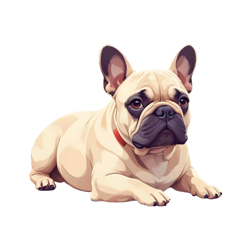 A charming digital illustration of a French Bulldog laying down with a relaxed expression png