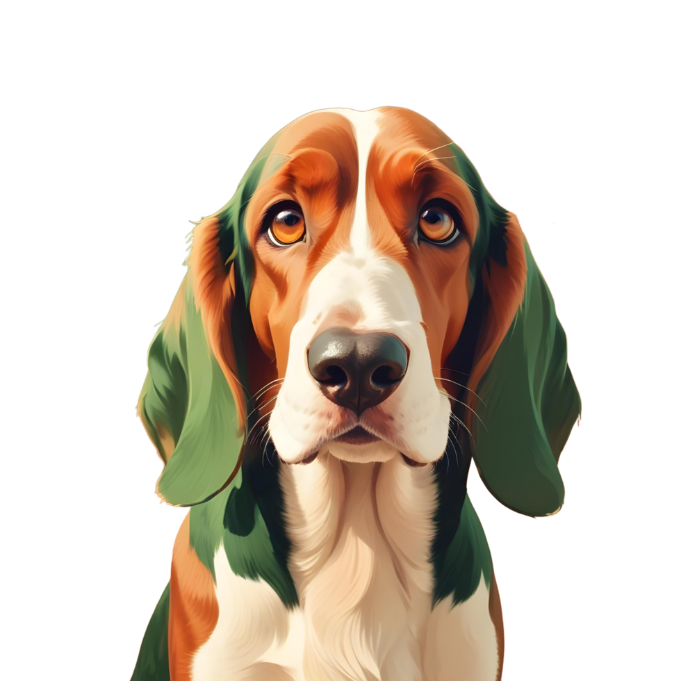 A Basset Hound With Expressive Eyes and Long, Green Ears, Looking Directly png