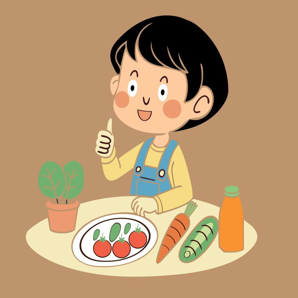 A little boy eating vegetables vector