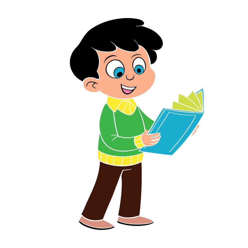 A boy reading vector