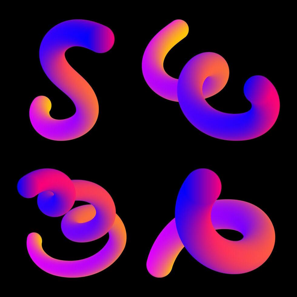 Set of abstract fluid curve in different shape. Gradient blend line icons. vector