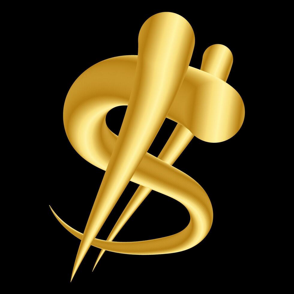 Gold dollar icon. Golden dollar sign in 3D style. Money sign for business and decoration, websites and app. illustration isolated on black background. vector
