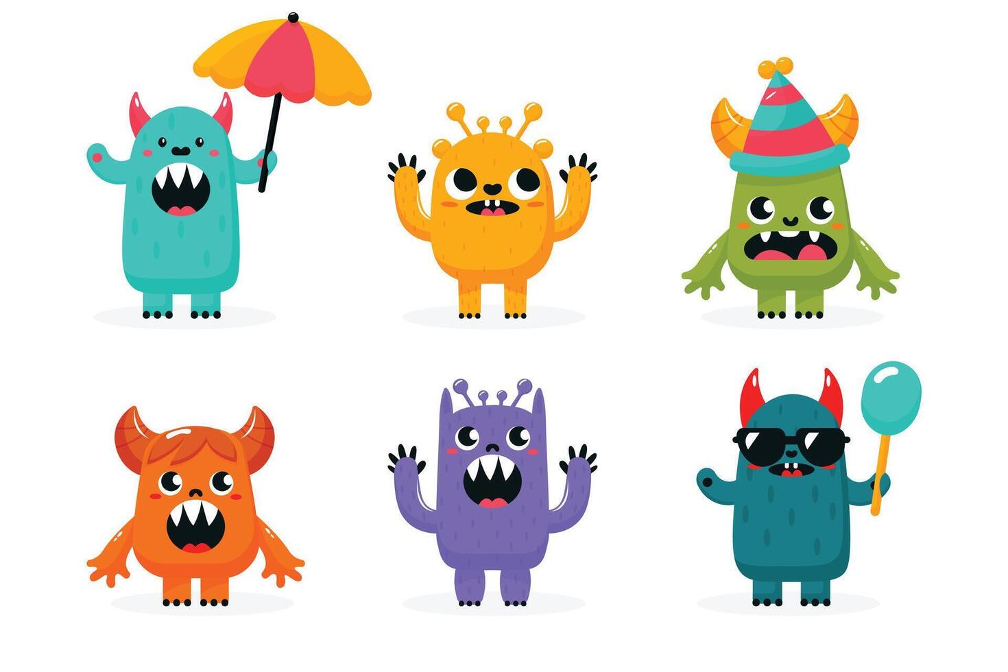 cute cartoon monsters set isolated on white background flat illustration vector