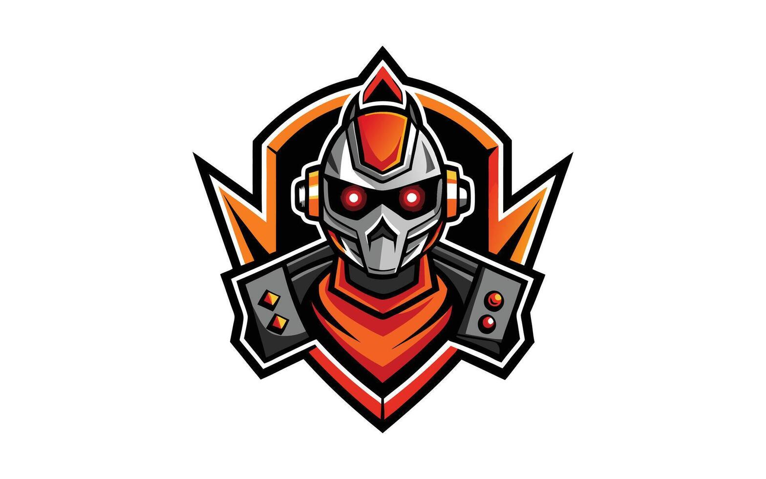 a robot mascot with red and orange armor vector