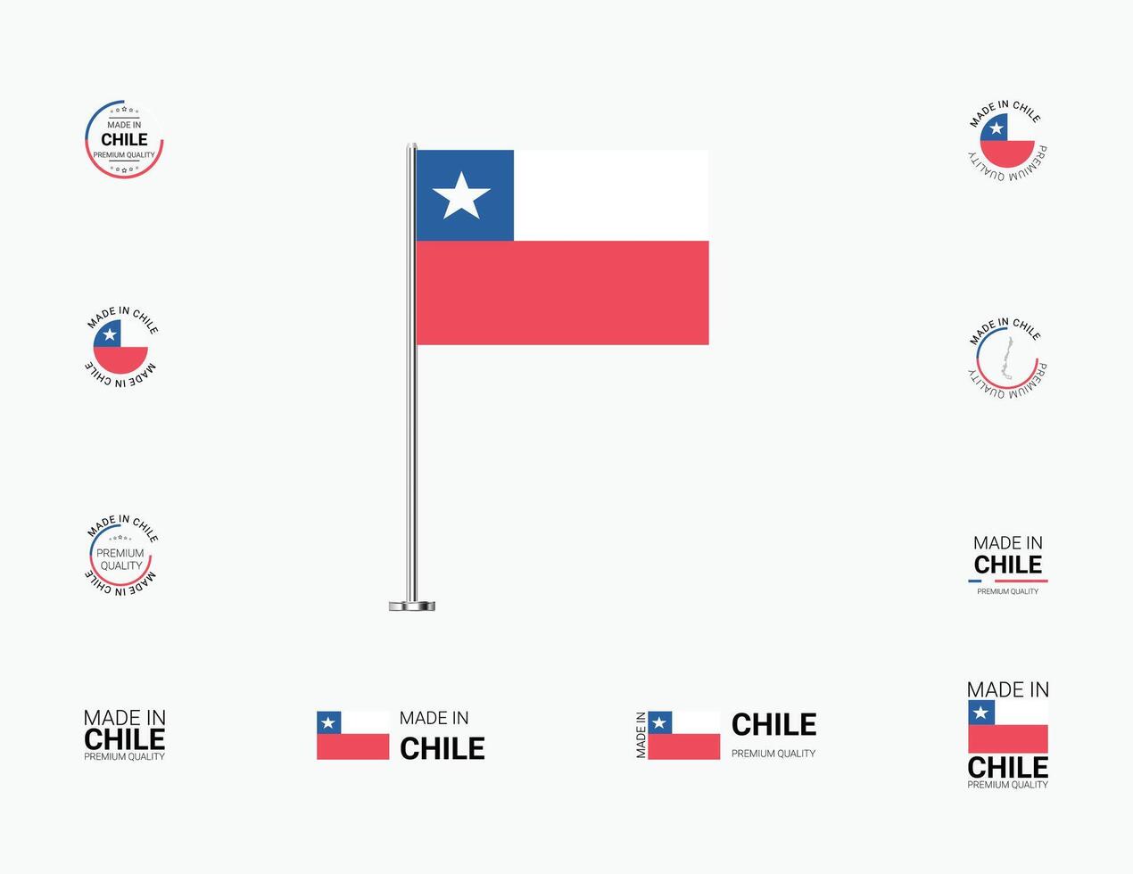 Made in Chile Stamps, Flag, Tags, labels, Seals, Icons. Creative Designs for Branding and Packaging vector
