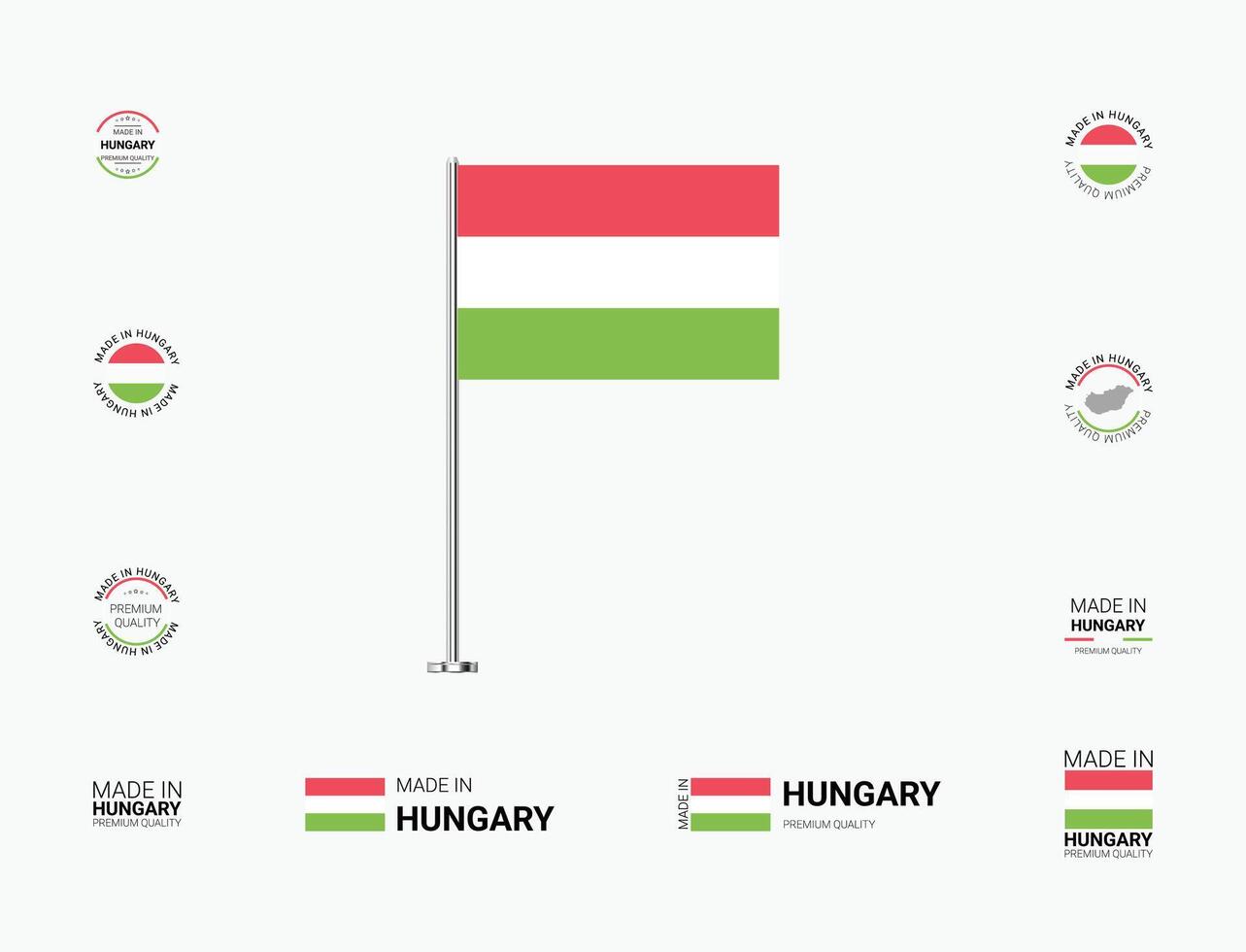 Made in Hungary Stamps, Flag, Tags, labels, Seals, Icons. Creative Designs for Branding and Packaging vector