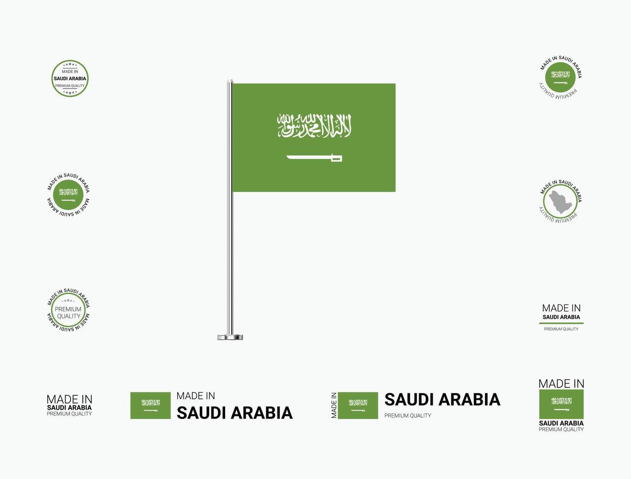 Made in Saudi Arabia Stamps, Flag, Tags, labels, Seals, Icons. Creative Designs for Branding and Packaging vector