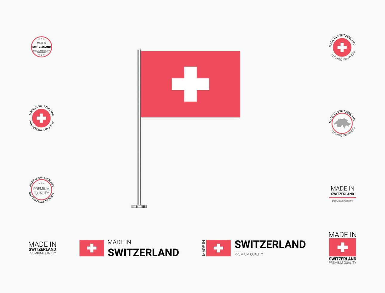 Made in Switzerland Stamps, Flag, Tags, labels, Seals, Icons. Creative Designs for Branding and Packaging vector