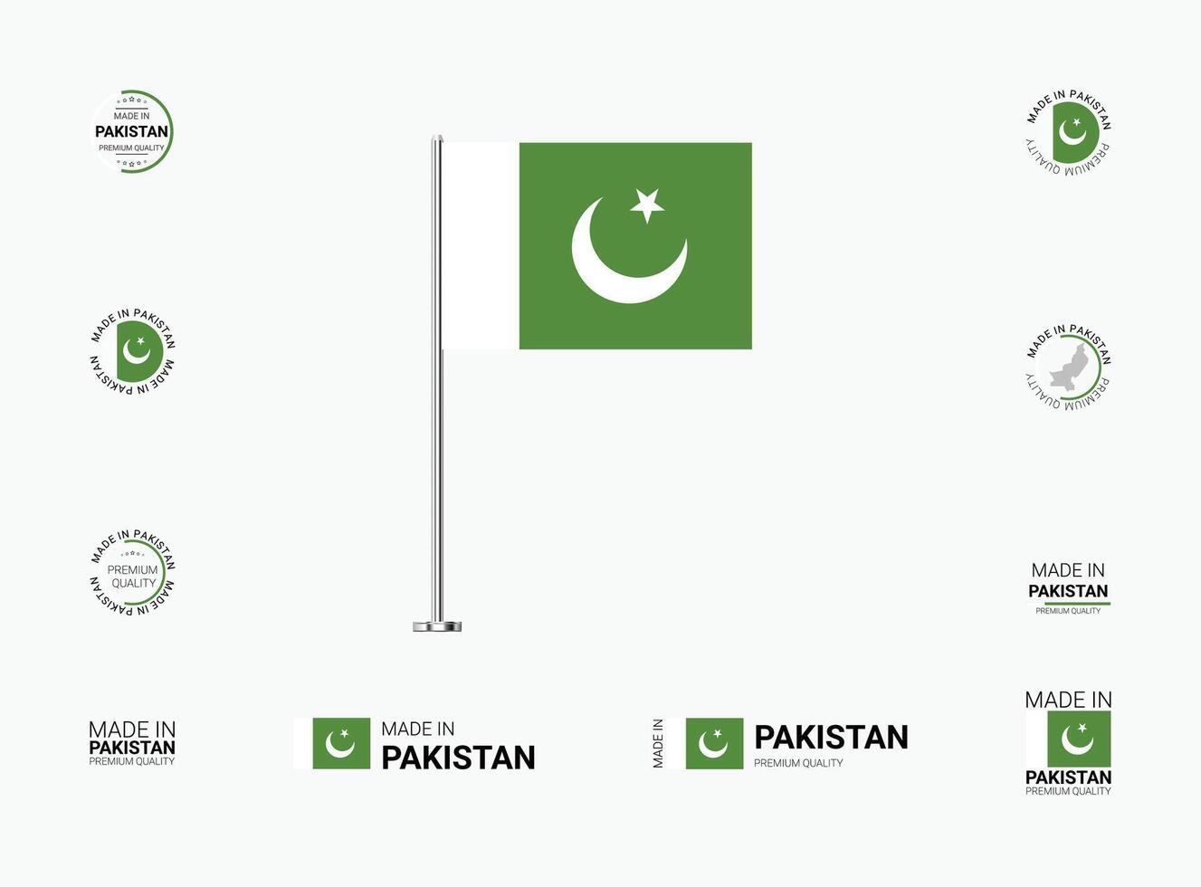 Made in Pakistan Stamps, Flag, Tags, labels, Seals, Icons. Creative Designs for Branding and Packaging vector