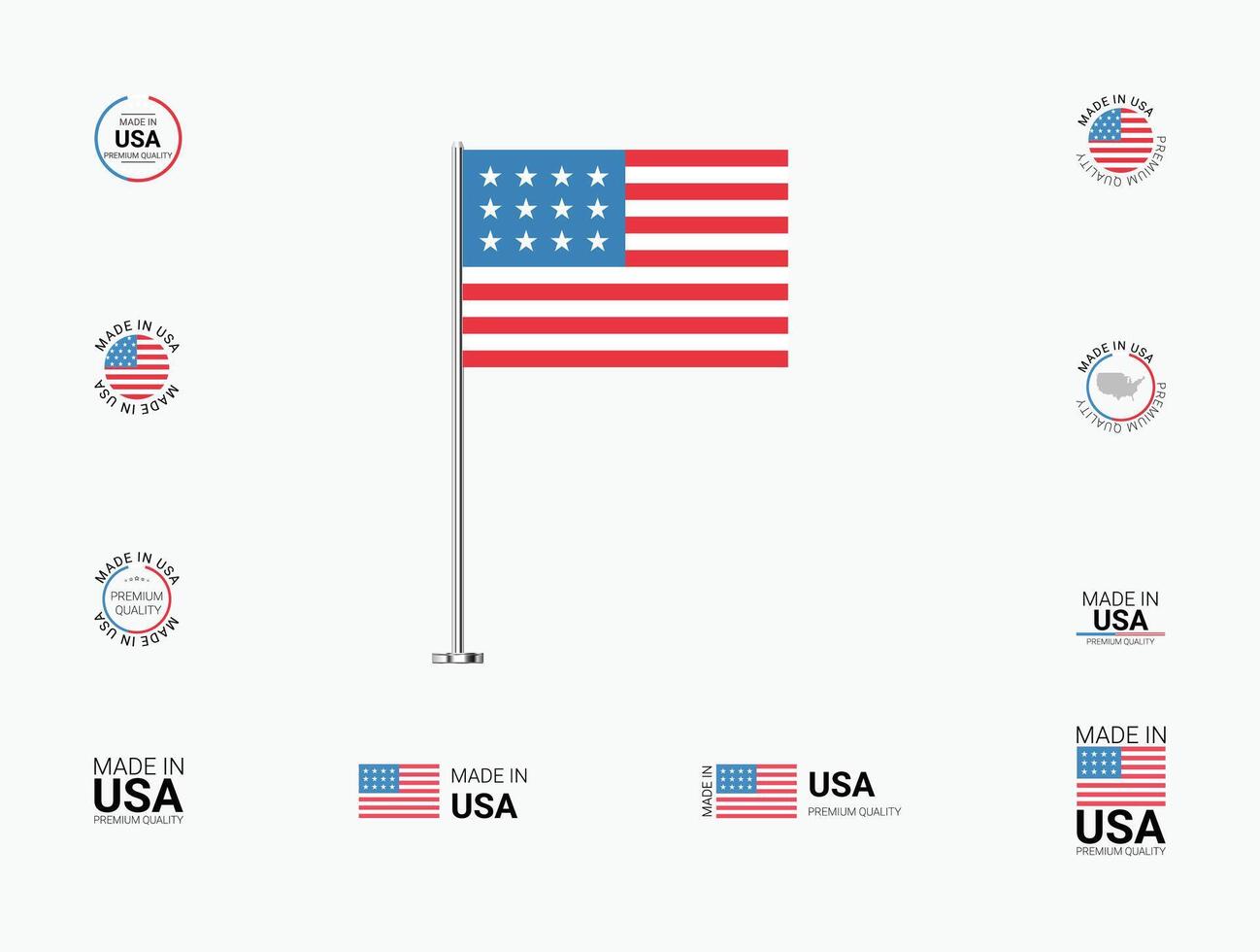 Made in USA Stamps, Flag, Tags, labels, Seals, Icons. Creative Designs for Branding and Packaging vector