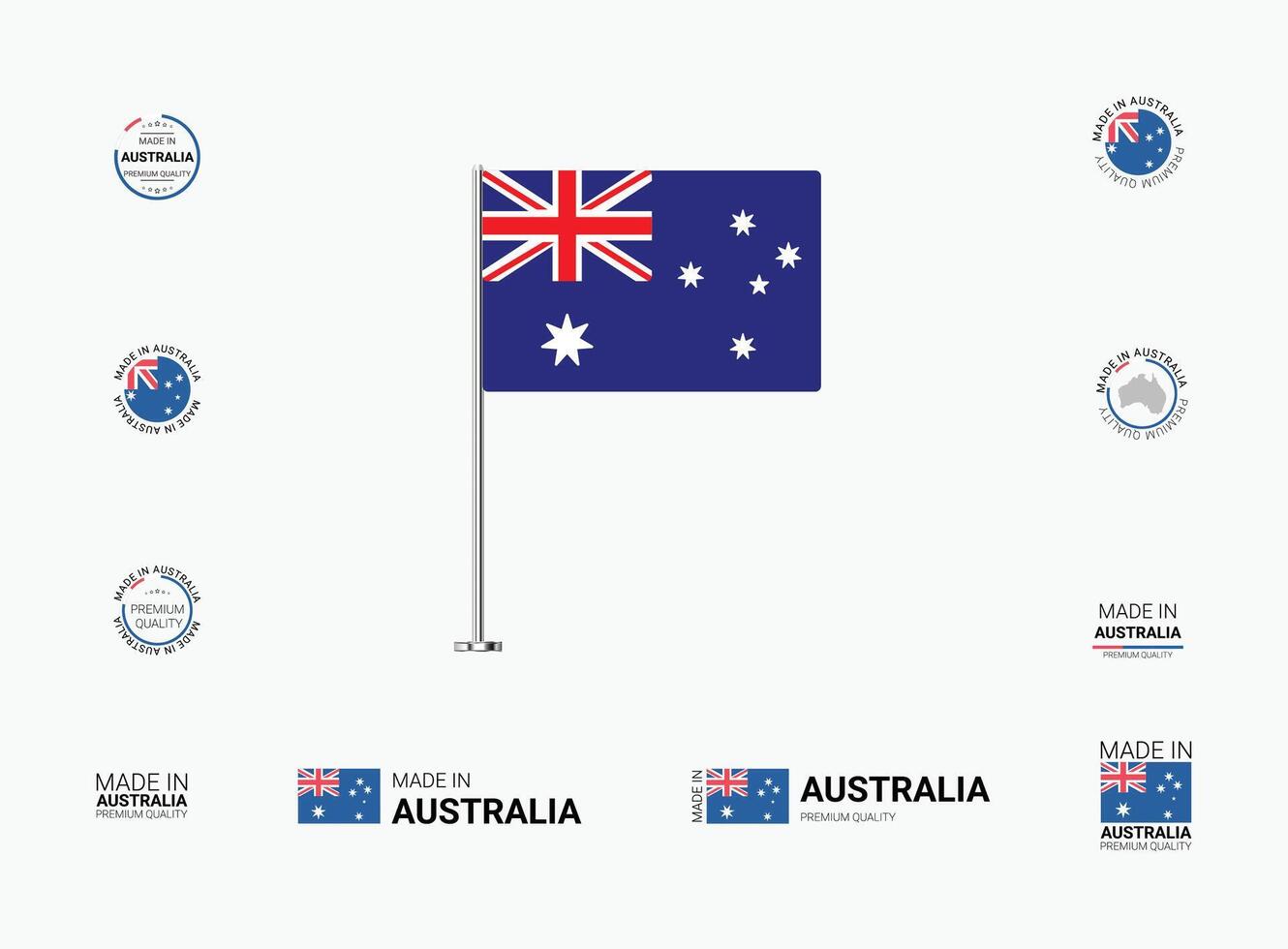 Made in Australia Stamps, Flag, Tags, labels, Seals, Icons. Creative Designs for Branding and Packaging vector