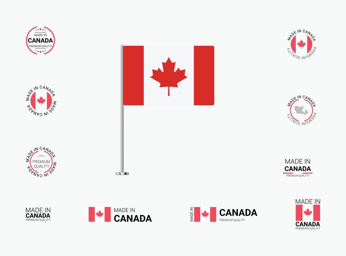 Made in Canada Stamps, Flag, Tags, labels, Seals, Icons. Creative Designs for Branding and Packaging vector