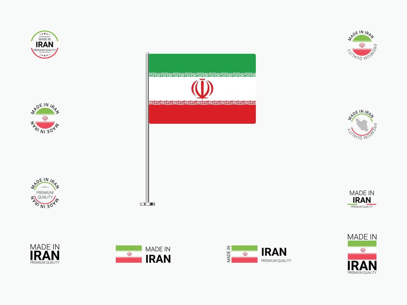Made in Iran Stamps, Flag, Tags, labels, Seals, Icons. Creative Designs for Branding and Packaging vector