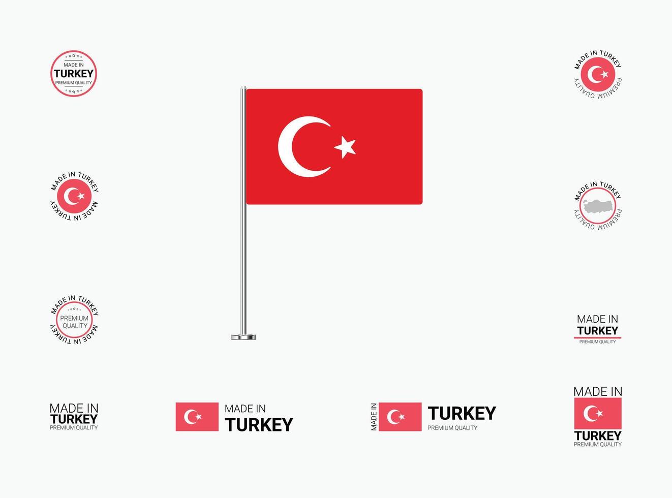 Made in Turkey Stamps, Flag, Tags, labels, Seals, Icons. Creative Designs for Branding and Packaging vector
