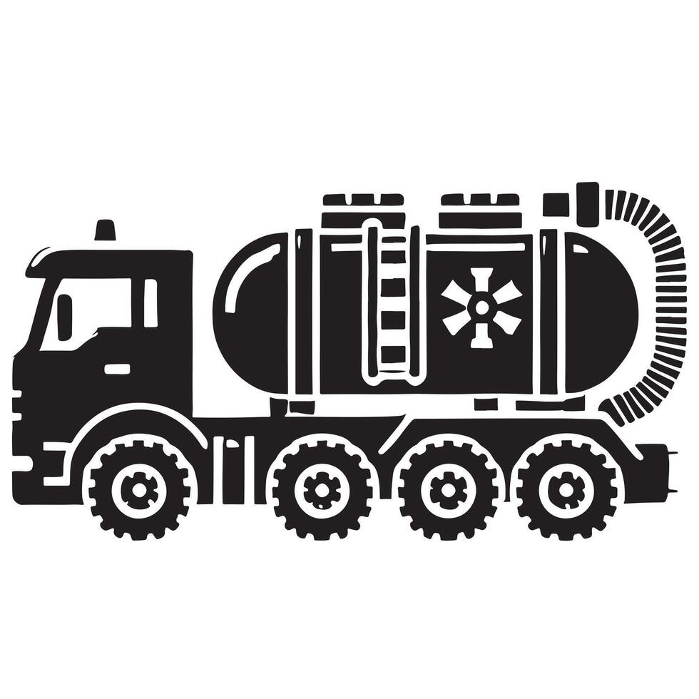 Water Tanker Silhouette Icon in Black, Sewage truck icon. Black silhouette. Side view. simple flat graphic illustration. Isolated object on white background vector