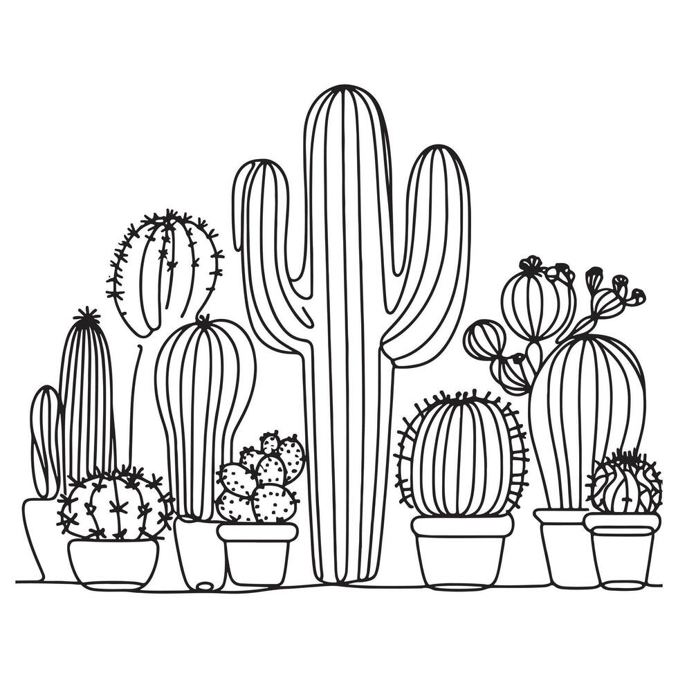 cactus coloring pages for kids vector