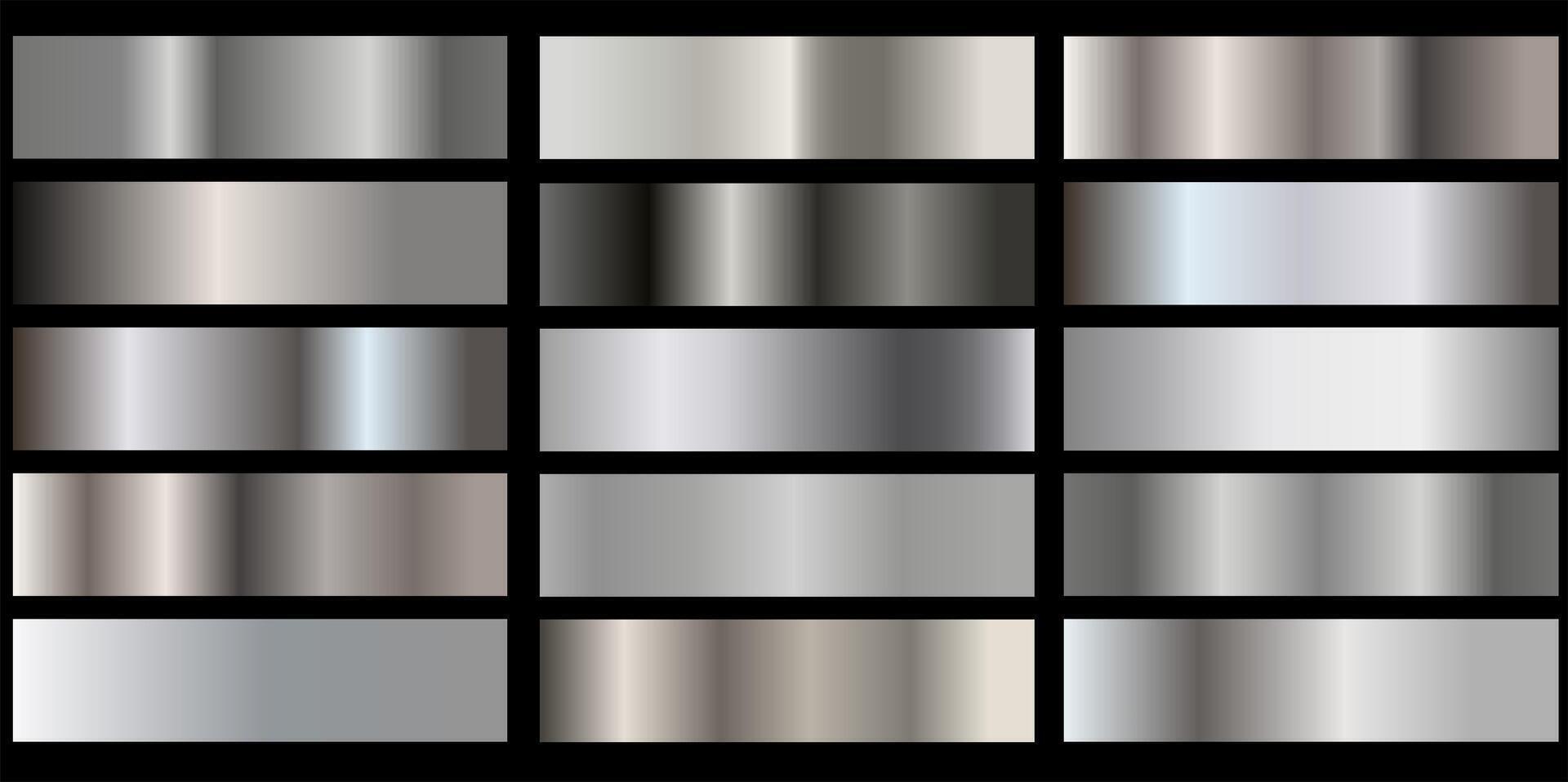 A set of silver metallic gradients. Metallic gradient effects. vector