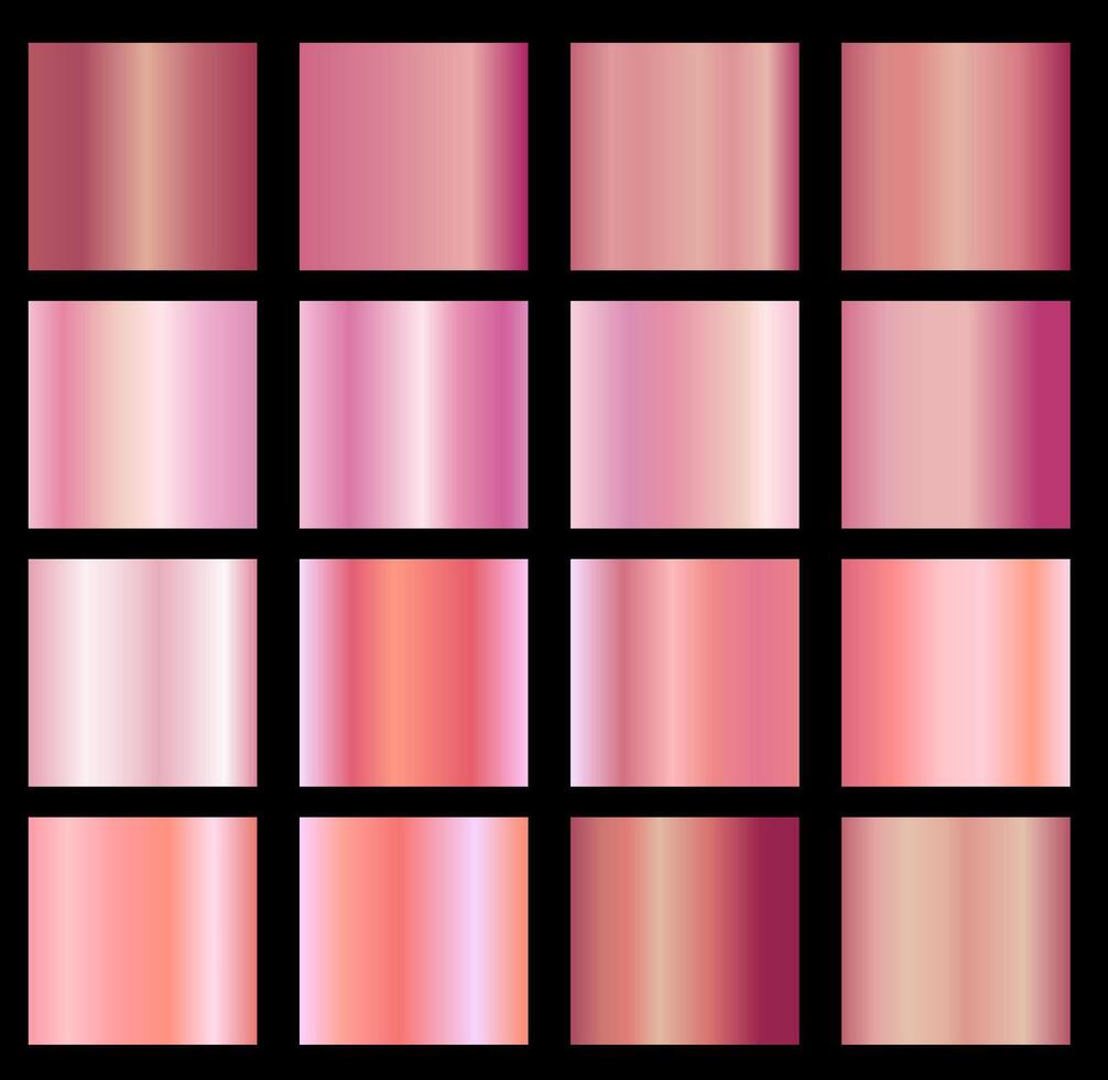 A set of pink shiny metallic gradients. Metallic gradient effects for the design of texts and bulletin boards, infographics. Metallic flag. vector