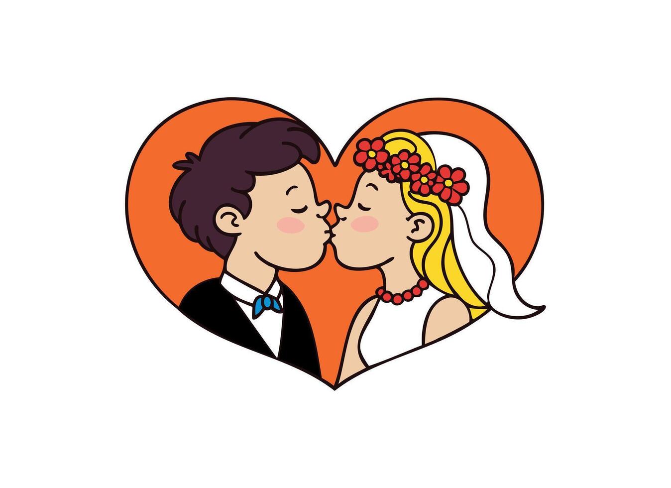Romantic Wedding Bride and Groom Kissing in Heart Shape vector