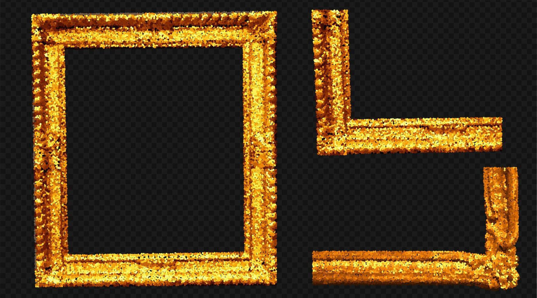 Gold glitter frame set. Ornate border for antique portrait or painting. Classic and royal artwork template at the transparent background as a . vector