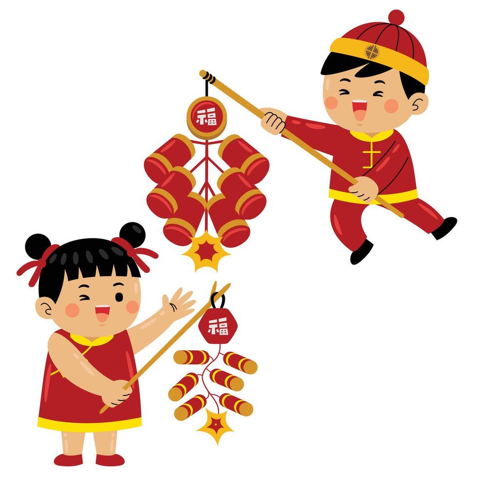 cheerful child with firecrackers vector