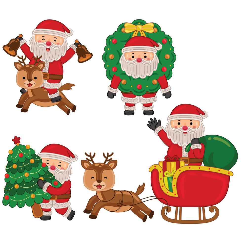 kawaii santa claus character with deer vector