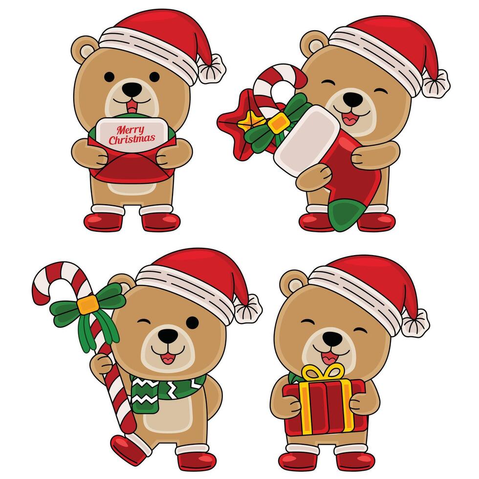 cute bear celebrate christmas vector