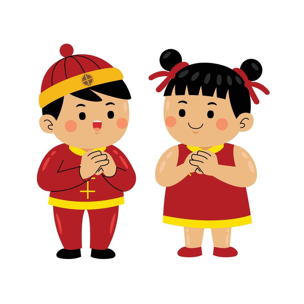Kids greeting Chinese New Year vector