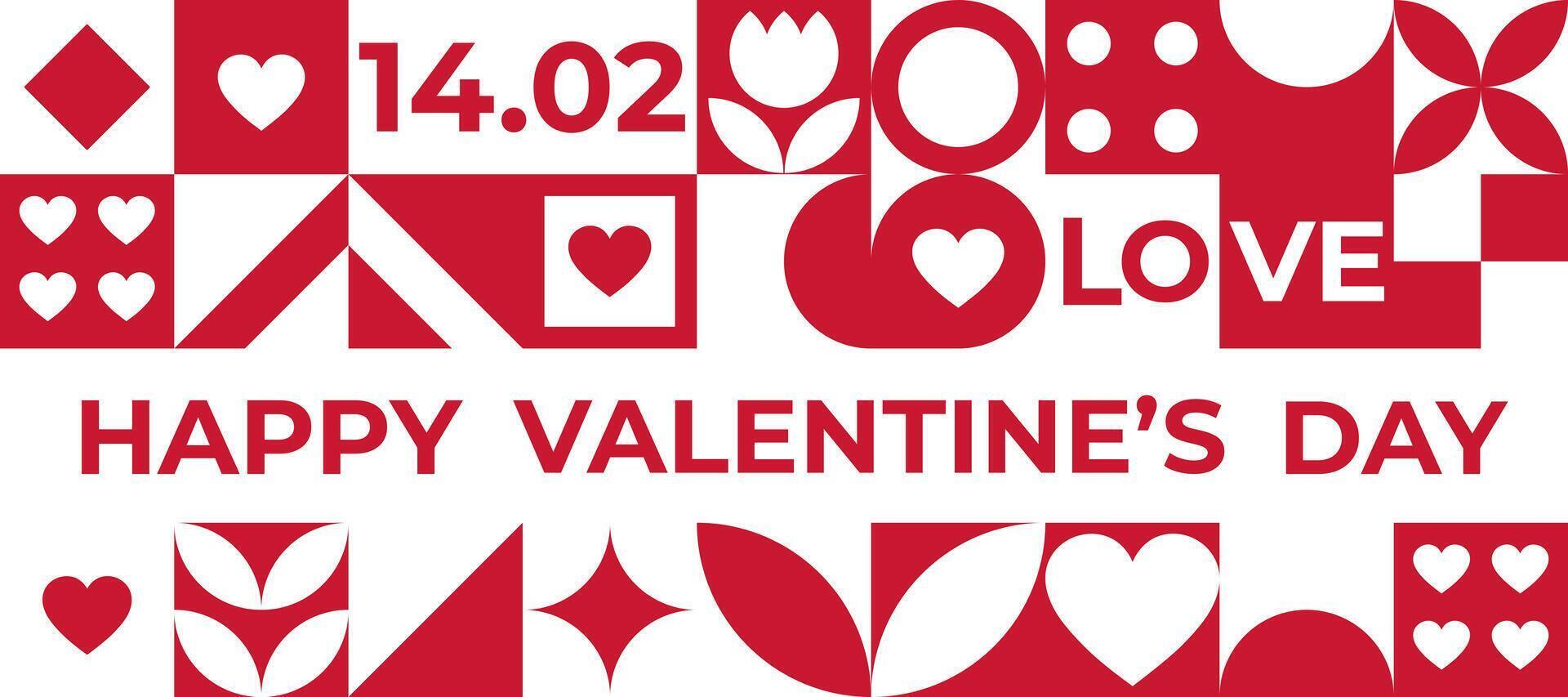 Valentines day banner with red and white elements and geometric shapes vector