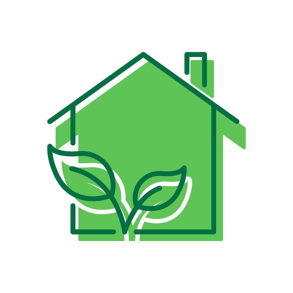 Eco Green House Icon. Ecology Real Estate Building with Leaf Pictogram. Environment Conservation Architecture Icon. Bio Natural House. Editable Stroke. Isolated Illustration vector