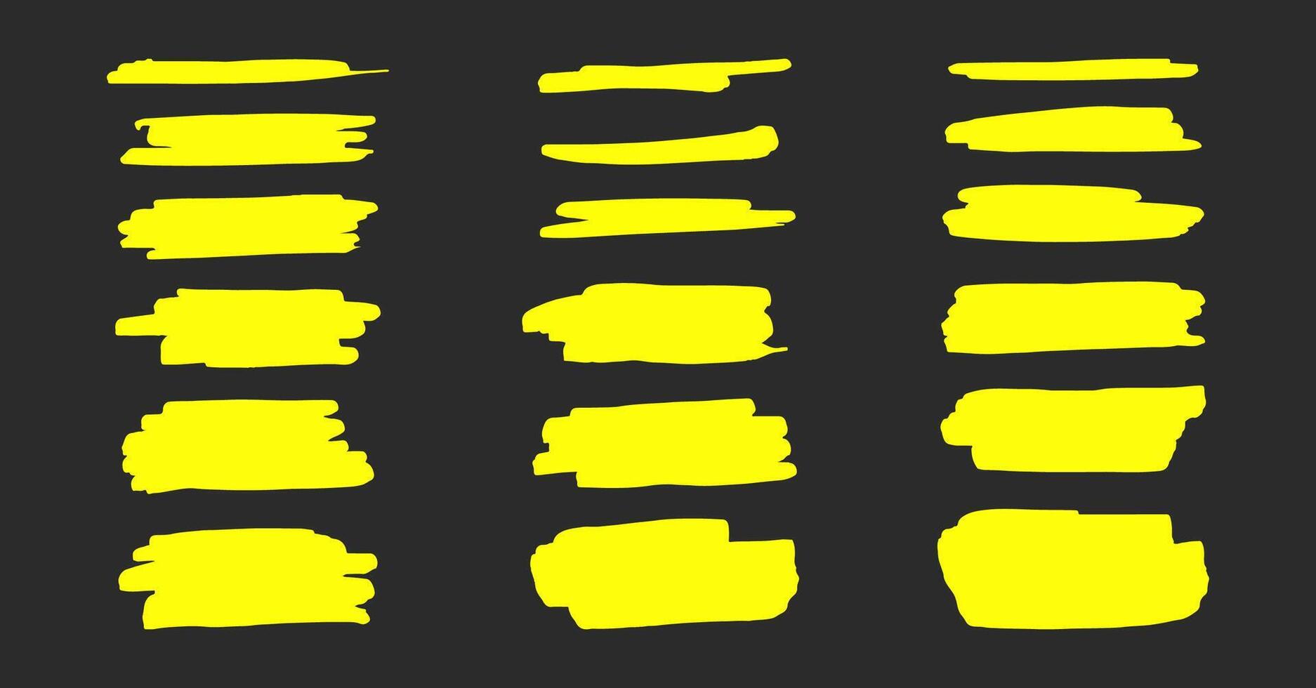 set of highlighter marker strokes on dark background vector