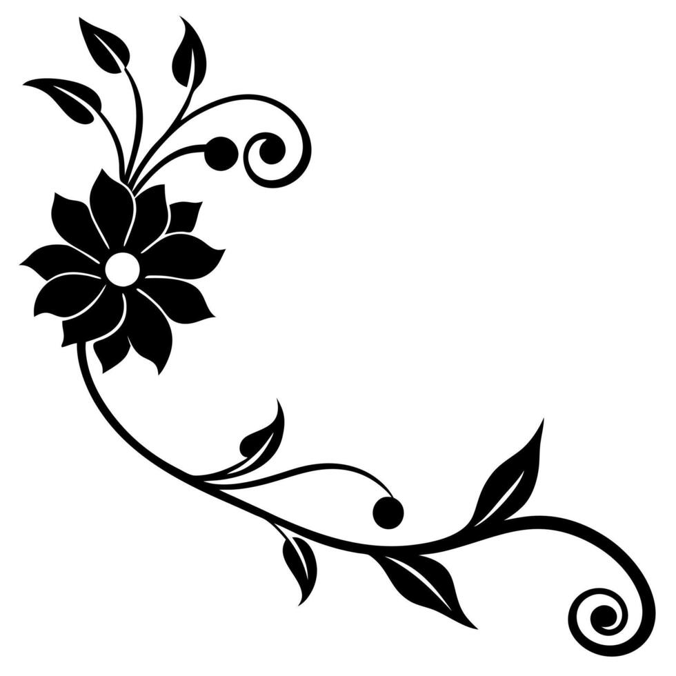 Stunning floral ornament silhouette stylish and elegant corner designs. vector