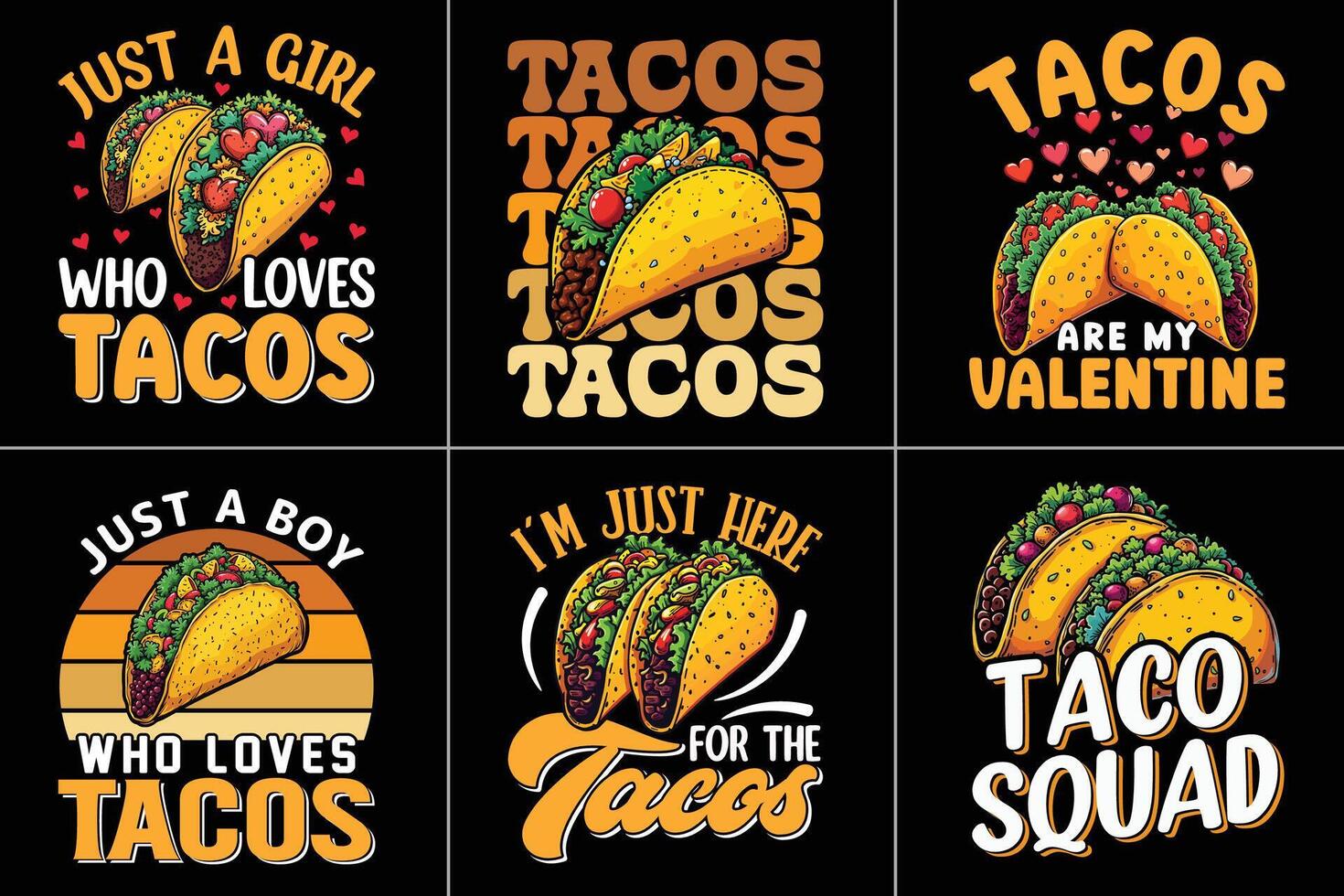 Tacos Typography Design Bundle, Taco Typography Design For Food Lover, Food Typography Design vector