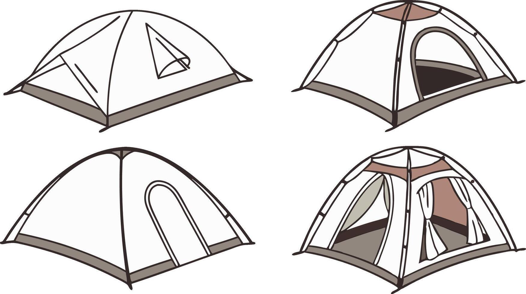 Four Simple Camping Tent Illustrations vector