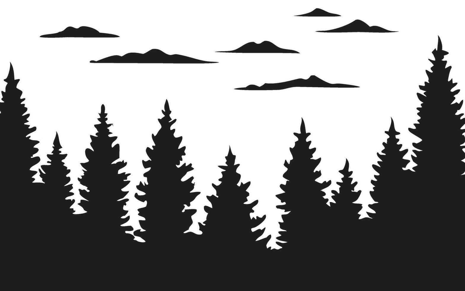 Silhouettes of Majestic Coniferous Trees and Clouds vector